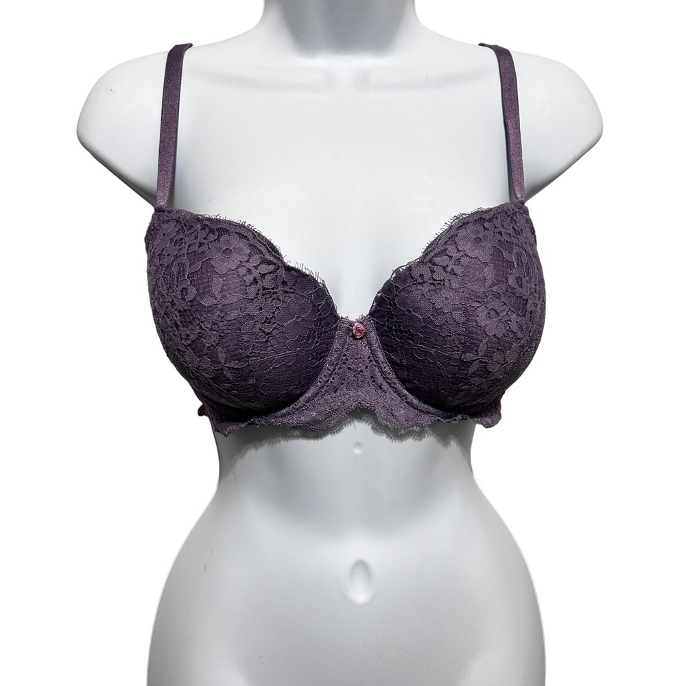 Victoria Secret Dream Angels Lace Bra 34DD Purple Underwire Floral Lingerie